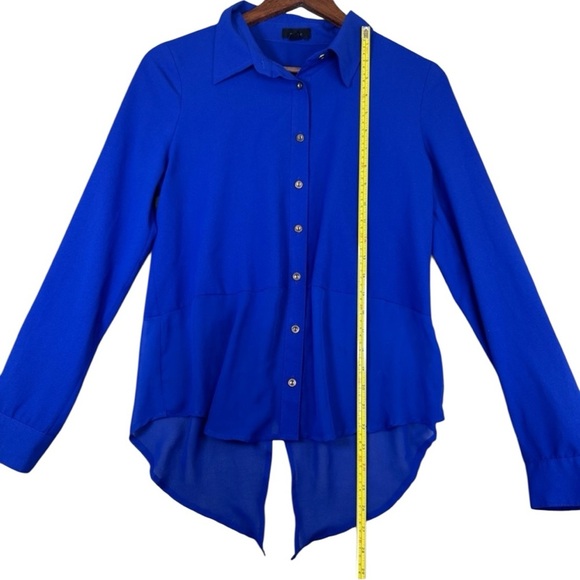 Mine Royal Blue Sheer Button-Down Women's Blouse - Picture 8 of 11